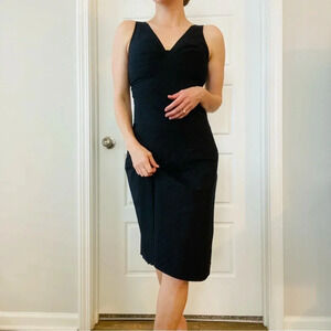 Y2K Anitsa Paris Sleeveless Pinstripe A-line Suiting Knee Length Dress Navy‎